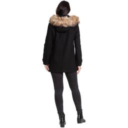 Plus Size Nine West Hooded Wool Blend Toggle Coat w/Faux Fur Trim