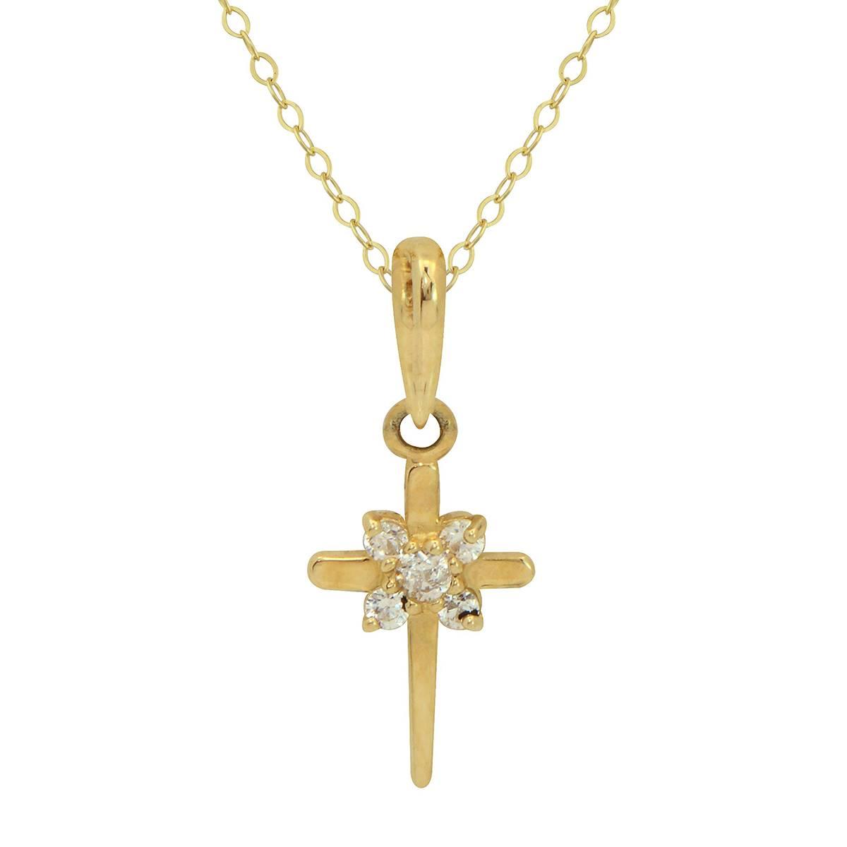 Kids 14kt. Yellow Gold CZ Cross Pendant