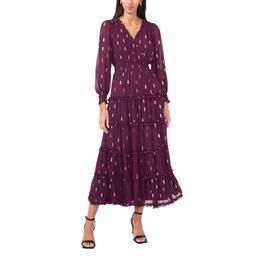 Womens MSK Long Sleeve Foil Print Tier Maxi Dress