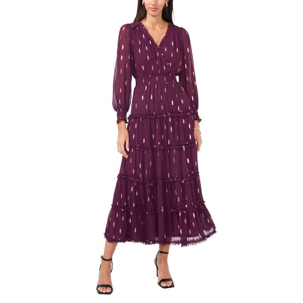 Petite MSK Long Sleeve Foil Dot Tier Maxi Dress