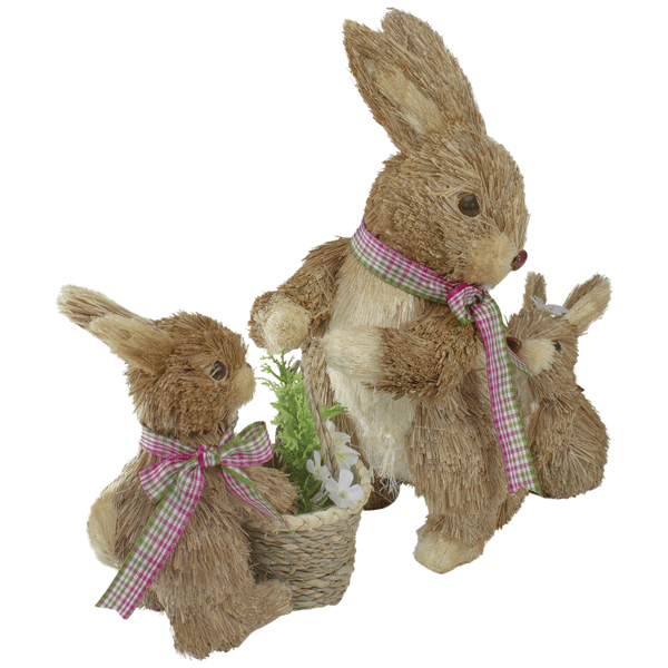 Northlight Sisal Mommy & Babies with Basket Easter Bunny Figure