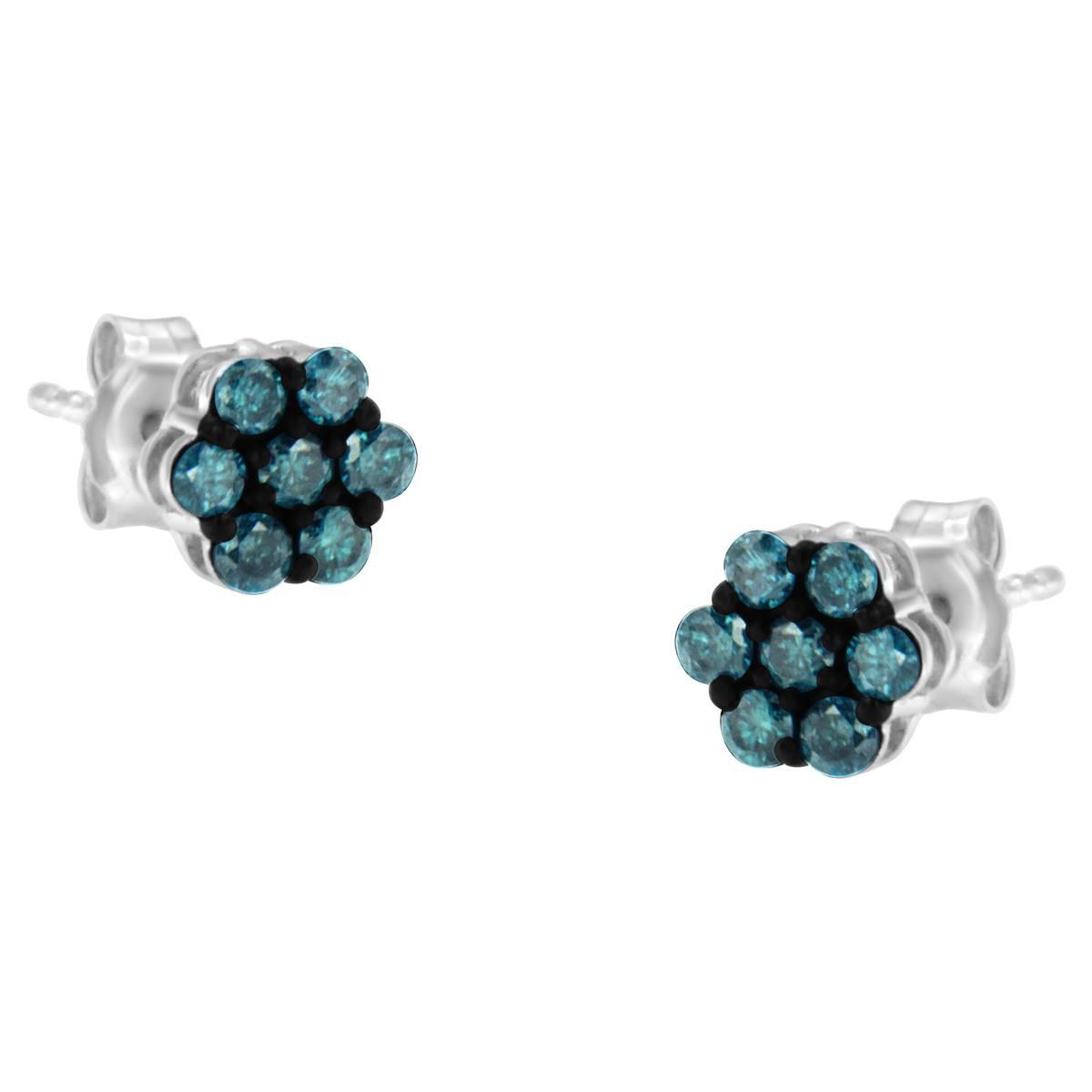 Radiant Rainbow™ 1/2ctw. Blue Diamond Floral Earrings