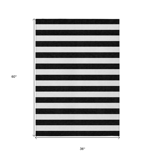 HomeRoots Black & White Stripe Non-Skid Indoor/Outdoor Area Rug