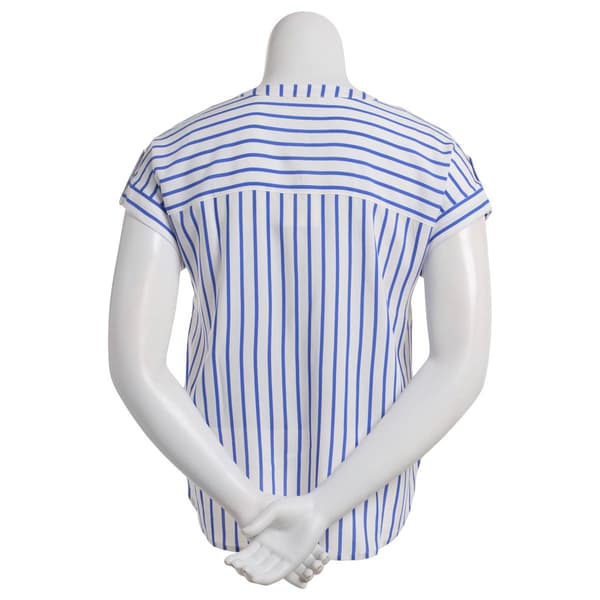 Womens Como Blu Roll Dolman Sleeve 2 Pocket Stripe Henley Blouse
