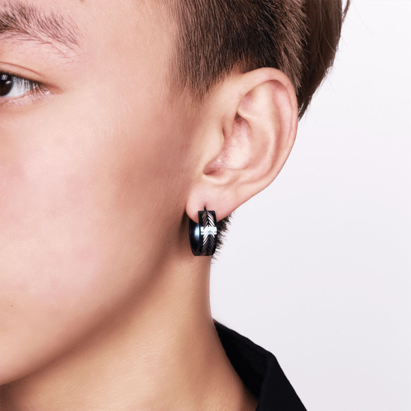 Mens Lynx Ion Plated Stainless Steel Hoop Earrings