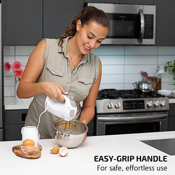 Ovente Portable 5-Speed Mixing Electric Hand Mixer - White