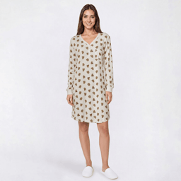 Womens Poppy & Clay Rabbit Pointelle Henley Nightshirt
