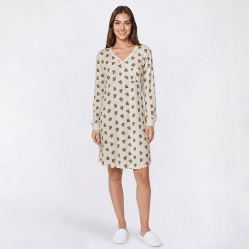 Womens Poppy & Clay Rabbit Pointelle Henley Nightshirt