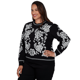 Plus Size Ruby Rd. Mysterious Romance Floral Jacquard Sweater