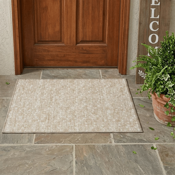 HomeRoots Tan Geometric Washable Non Skid Indoor Outdoor Accent