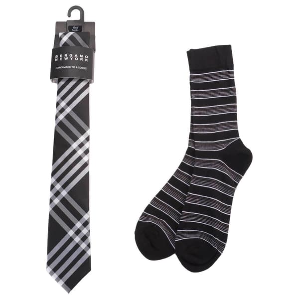Mens Bergamo Tie/Sock Set - Grey/Black - image 
