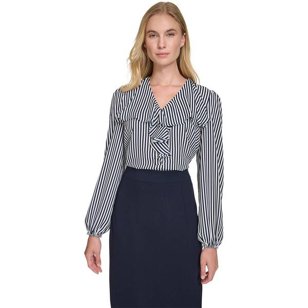 Womens Tommy Hilifger Longsleeve Stripe Ruffle Front Blouse - image 