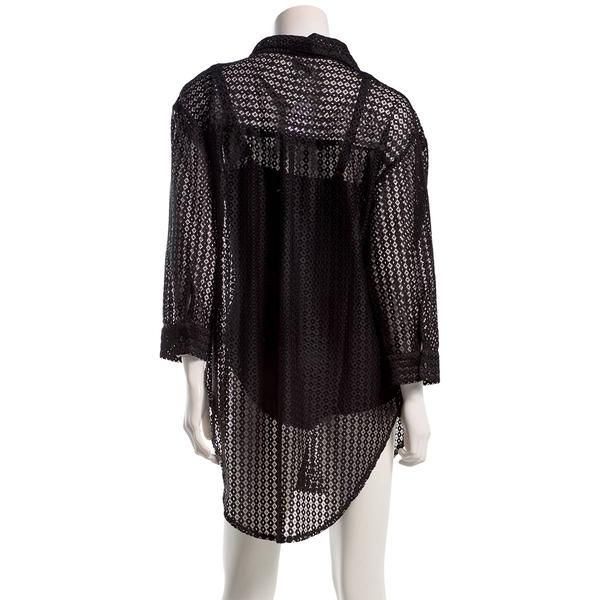 Womens Raviya Solid Long Sleeve Split Neck Swim Cover Up