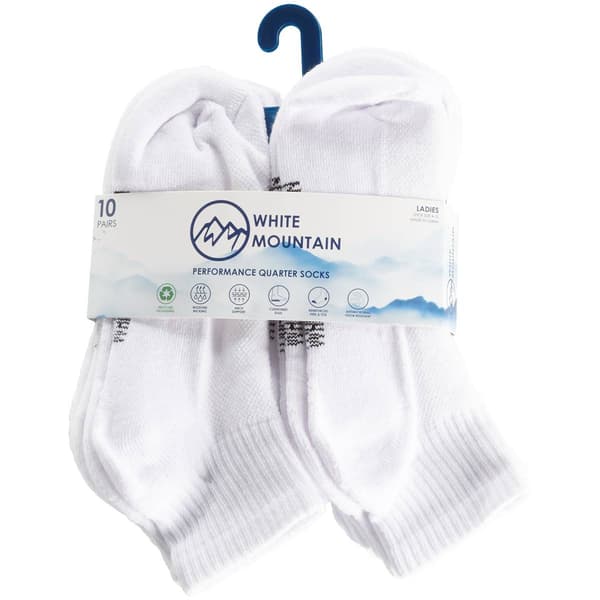 Womens White Mountain 10pk. White Quarter Socks