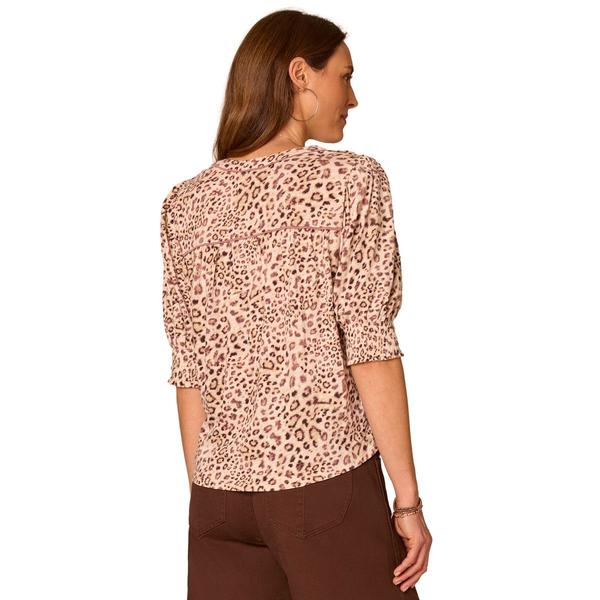 Womens Democracy Elbow Blouson Sleeve Leopard Blouse