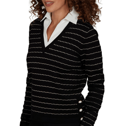 Womens Emaline Soiree Long Sleeve Two-in-One Stripe Sweater