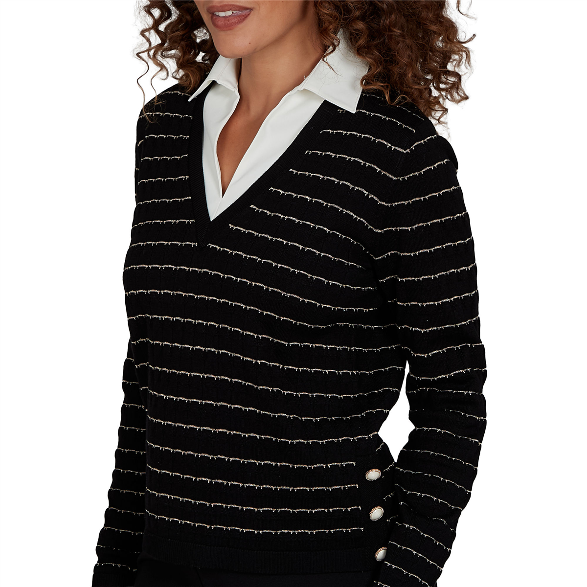 Womens Emaline Soiree Long Sleeve Two-in-One Stripe Sweater