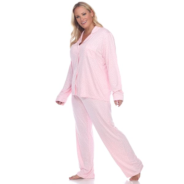 Plus Size White Mark Dotted Long Sleeve Pajama Set