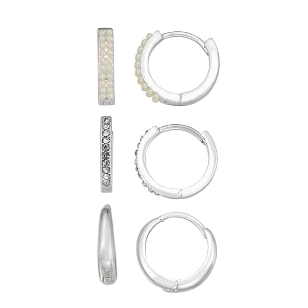 Napier Silver-Tone Trio Hoop Earrings - image 