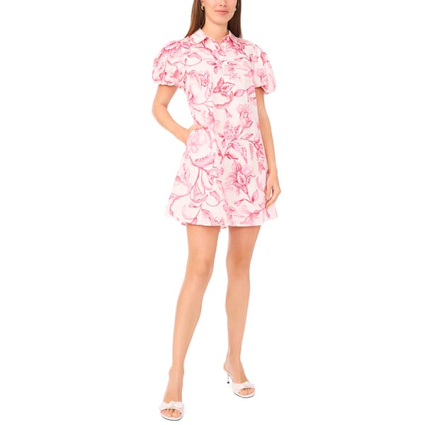 Womens MSK Puff Sleeve Floral Cotton Shift Dress