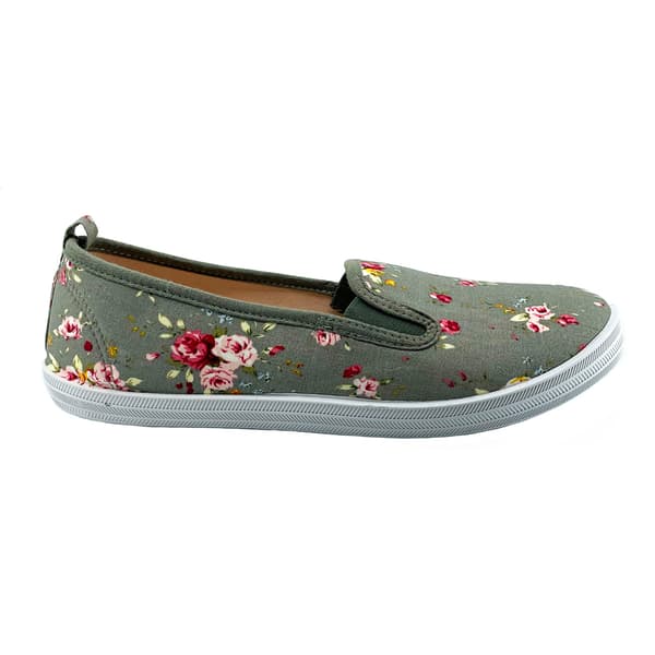 Womens Take A Walk Canvas Twin Gore Floral Print Flats - Grey