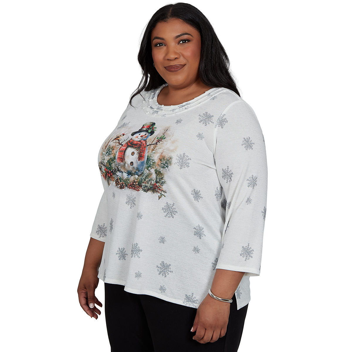 Plus Size Alfred Dunner Classics Shimmering Snowman Tee