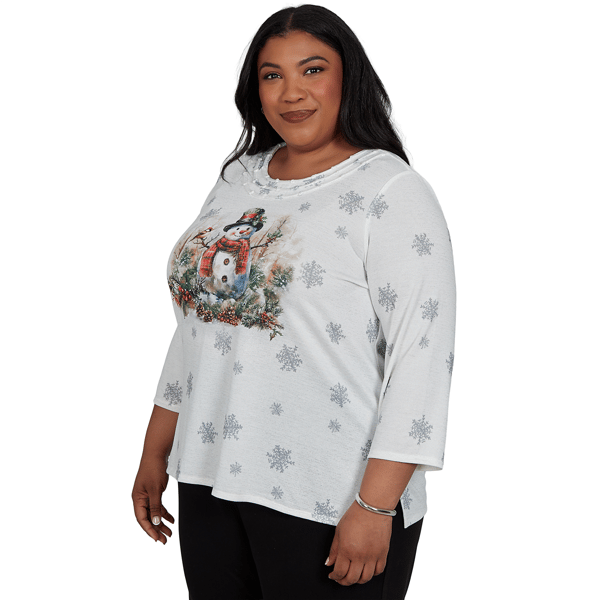 Plus Size Alfred Dunner Classics Shimmering Snowman Tee