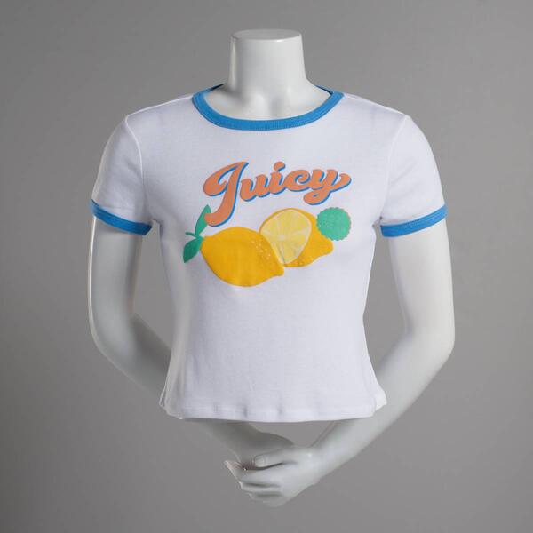 Juniors No Comment Juicy Graphic Baby Ringer Tee - image 