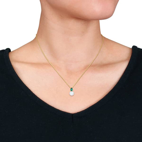 Gemstone Classics™ Freshwater Pearl & Created Emerald Pendant