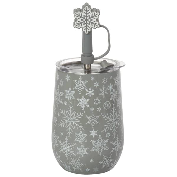 Gourmet Home Stainless Steel Glitter Star Wine Tumbler with Straw - image 