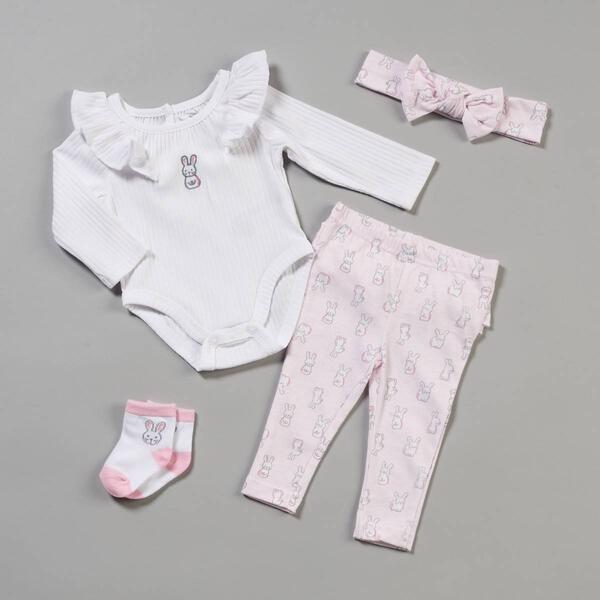 Baby Girl &#40;3-9M&#41; Baby Essentials 4pc. Bunny Bodysuit & Pants Set - image 