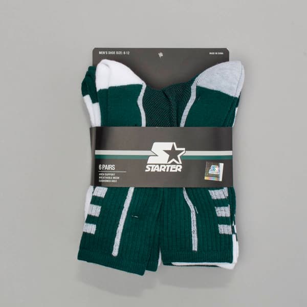 Mens Starter 6pk. Stadium Crew Socks - Green/White