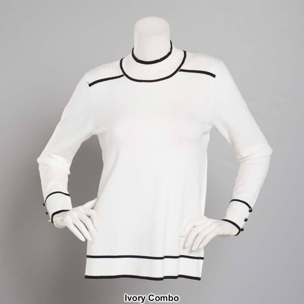 Plus Size Retrology Mock Neck Sweater with Piping.