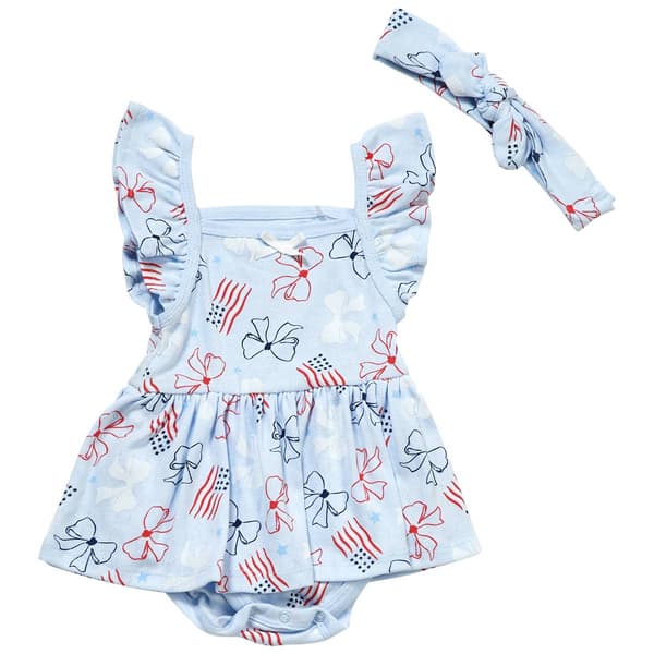 Baby Girl (NB-9M) Quiltex Bows Skirted Bodysuit Dress w/Hat - image 