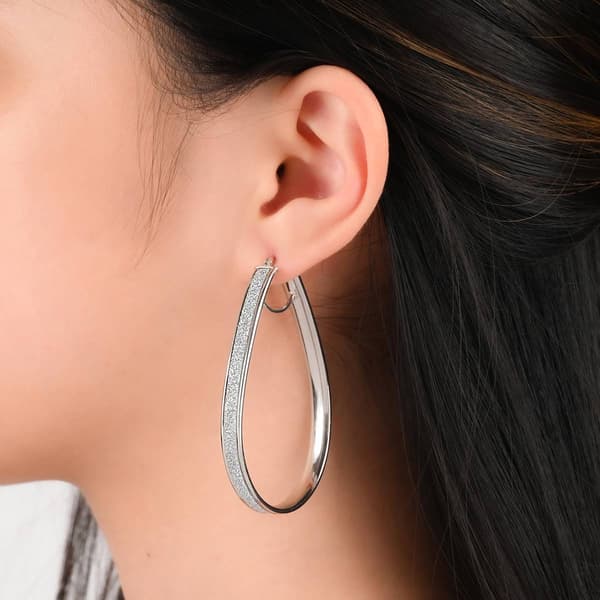 Forever New Sterling Silver Glitter Pear Shaped Hoop Earrings