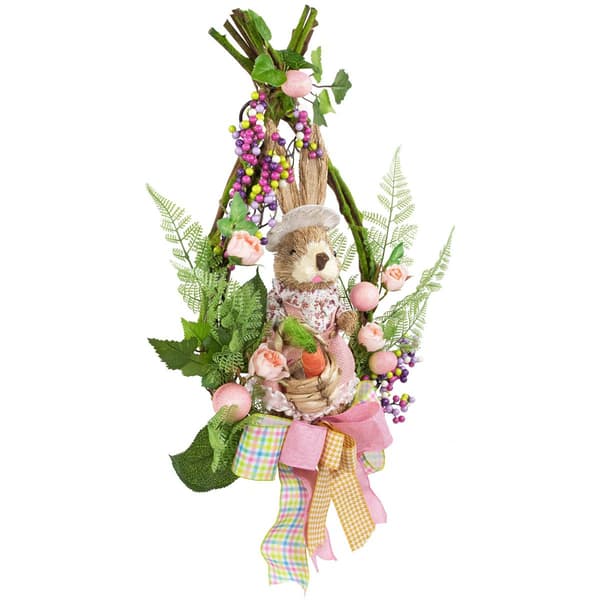 Northlight Seasonal Flower Bunny Moss Teardrop Easter Wreath
