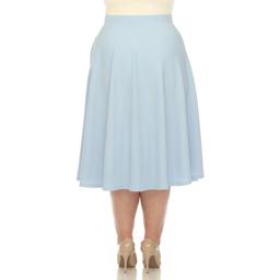 Plus Size White Mark Flared Midi Skirt with Pockets