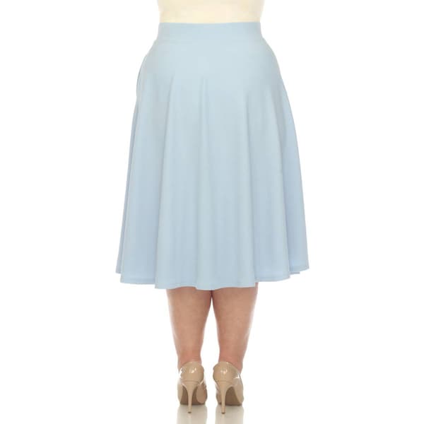 Plus Size White Mark Flared Midi Skirt with Pockets
