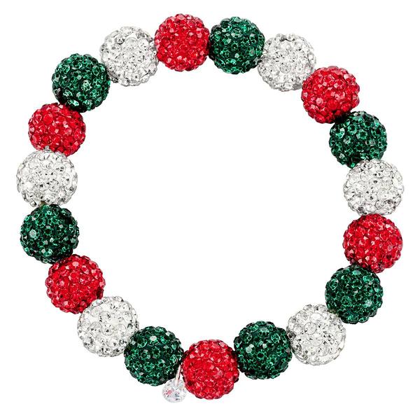 Silver Holiday Bracelet with Red & Green Crystal Beads