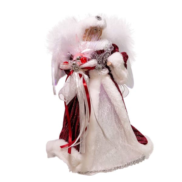 Kurt S. Adler 12in. Burgundy Angel Tree Topper with LED Lights