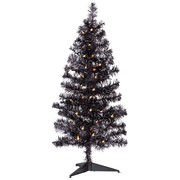 Northlight 3ft. Pre-Lit Artificial Black Tinsel Halloween Tree