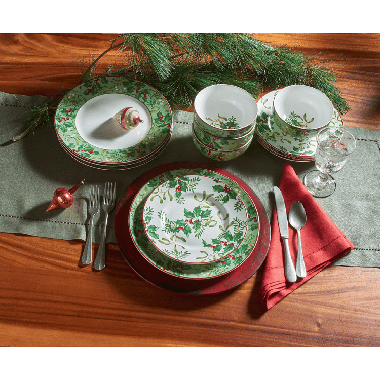 222 Fifth Christmas Foliage 12pc. Porcelain Dinnerware Set