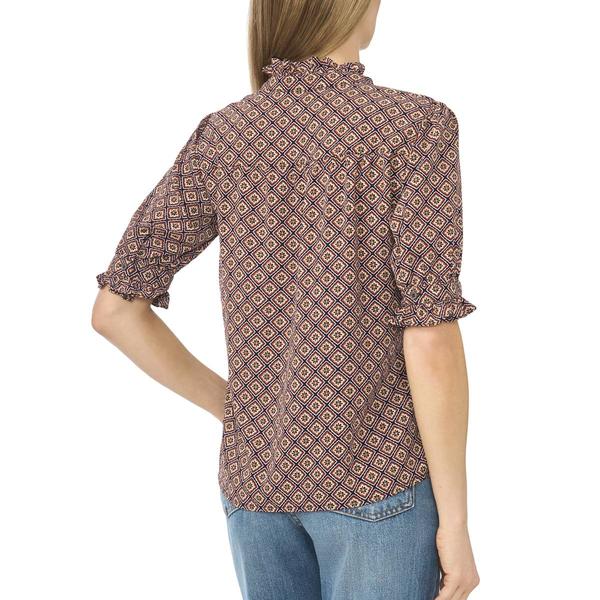 Womens Cece Ruffle Elbow Sleeve Geometric Button Front Blouse