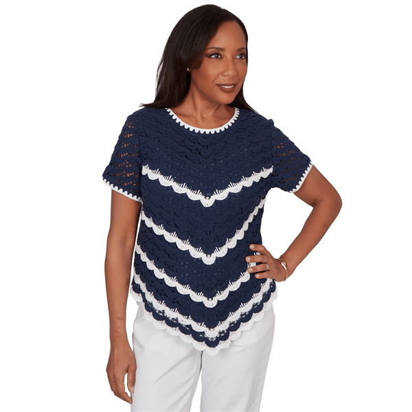 Womens Alfred Dunner Port Side Scallop Chevron Crochet Sweater - image 