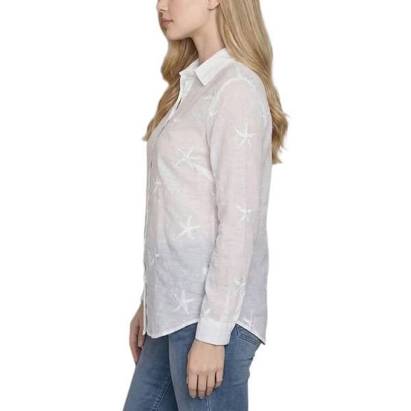 Womens NY Collection Long Sleeve Starfish Button Down Blouse