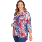 Plus Size Ruby Rd. Indigo Go Tie Dye Floral Keyhole Neck Blouse - image 3