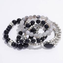Ashley Cooper(tm) Rhodium-Tone Black/Grey Beaded Stretch Bracelet