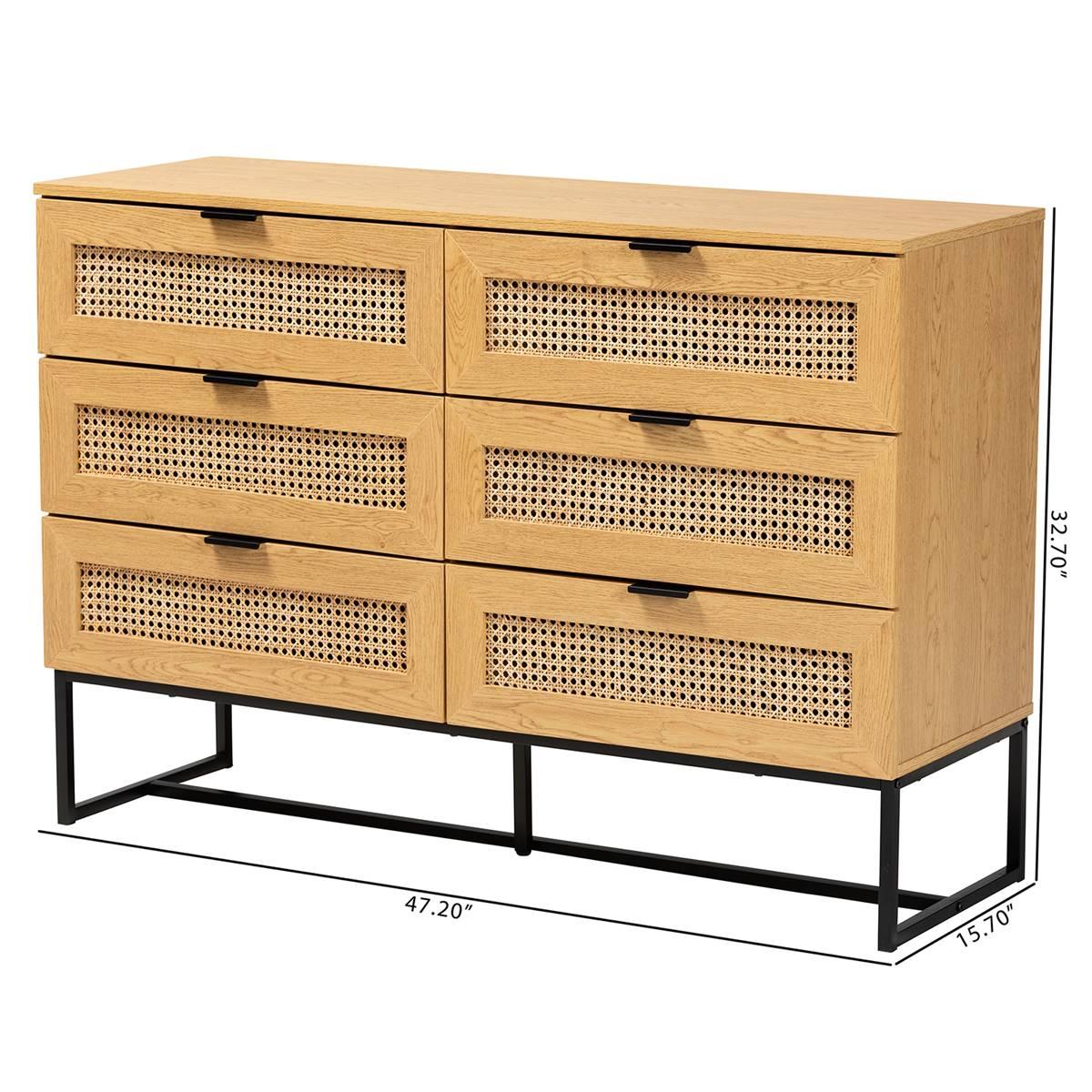 Baxton Studio Sawyer Oak Brown Wood 6-Drawer Storage Cabinet