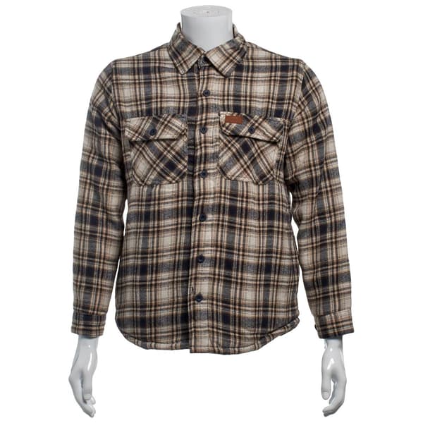 Mens Mountain Ridge Flannel Shirt Jacket - Tan/Navy