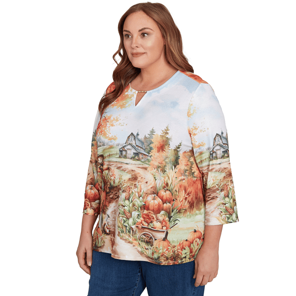 Plus Size Alfred Dunner Classics Farm Landscape Harvest Blouse